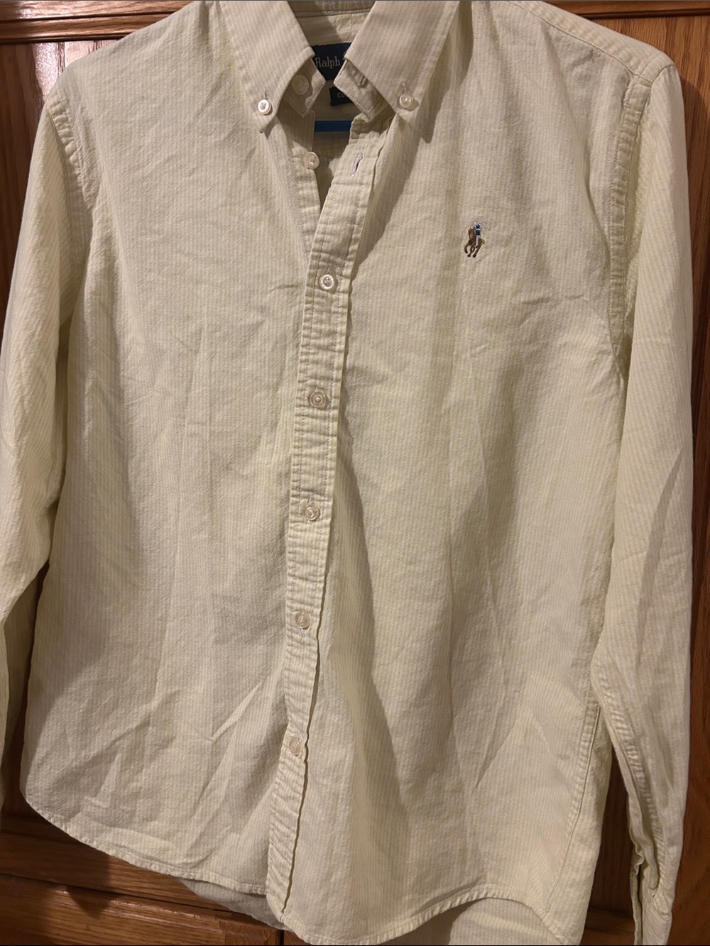 Ralph Lauren Light Yellow and White Striped Button-Down Oxford Shirt